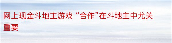 网上现金斗地主游戏 “合作”在斗地主中尤关重要