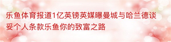 乐鱼体育报道1亿英镑英媒曝曼城与哈兰德谈妥个人条款乐鱼你的致富之路